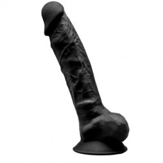 Realiste cu testicule - SilexD Dildo Realist din Silicon cu Densitate Dubla cu Ventuza si Testicule 23 cm Negru foto