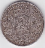 BELGIA 5 FRANCI Francs 1868, Europa, Argint