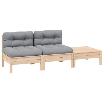 vidaXL Set mobilier de grădină cu perne gri, 3 piese, lemn masiv pin 806681 foto