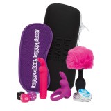 Kit 7 jucării HAPPY RABBIT Couple&rsquo;s Pleasure Kit, pentru jocuri erotice, cu vibrator bullet și inel pentru penis, geantă de călătorie inclusă