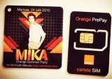 Cartelă telefonie mobilă sim atașat Orange Summer Party ediția a V-a Concert Mika 24.07.2010 Mamaia Rom&acirc;nia,piesă bicomponentă, detașată PUK50331897