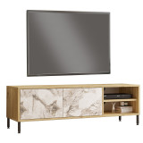 Comoda TV Nella aspect marmura alba culoare lemn naturala 140x40x43cm