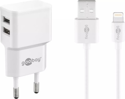 Incarcator dual Apple Lightning USB 2.4A 12W 1m alb Goobay foto
