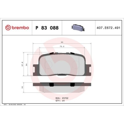 Placute frana Lexus Es (Mcv Vzv) 08.96-06.08; Toyota Camry Sedan ( V3) 08.01-11.06, Highlander / Kluger ( U2) 06.00-12.10, Spate, BREMBO