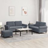 vidaXL Set de canapele cu perne, 3 piese, gri &icirc;nchis, catifea