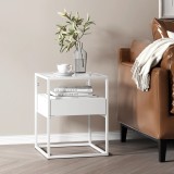Masuta, en.casa, PXSL-0140 Vissenbjerg, 51 x 40 x 40 cm, otel, sticla, alb mat, cu 1 sertar HausGarden Leisure, [en.casa]