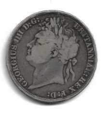 Marea Britanie GEORGE IV CROWN, edge SECUNDO , 1821, First Bust - VF foto