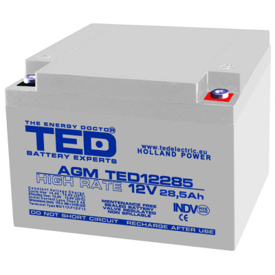 Acumulator 12V, TED Electric, High Rate, Dimensiuni 165 x 175 x 125 mm, Baterie 12V 28.5Ah foto