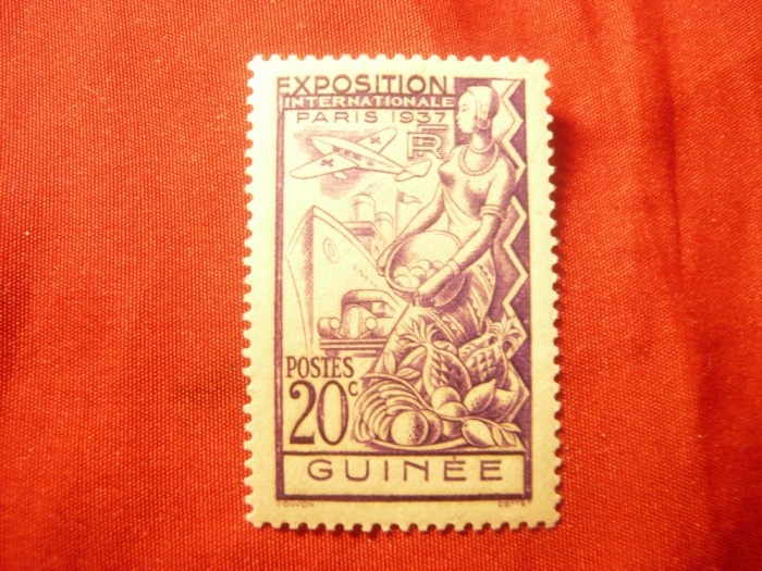 Timbru Guinea Franceza 1937 , Expozitia Internationala Paris , val. 20c