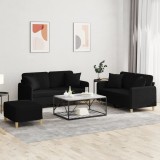 vidaXL Set de canapele cu perne, 3 piese, negru, textil 3202114