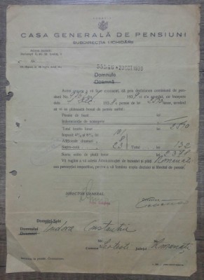 Act Casa Generala de Pensiuni// 1939 foto