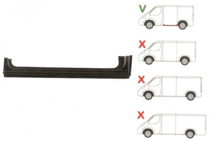 Prag Mercedes Sprinter 209-524 (W906) 07.2006-2017, VW Crafter (2E) 12.2005-04.2017 ,partea Dreapta sub usa culisanta, lungime 1310mm, pentru Modelul