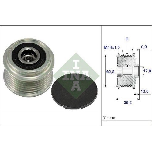 Fulie alternator **normal::** Hyundai Sonata 5 (NF); Kia Carens 2 (FJ), Carens 3 (UN), Magentis 2 (MG); Toyota Auris (E15), Corolla (E12), 2.0 VVTi,