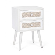 Comoda 2 sertare mdf alb rattan natur Montiel 37x31.5x56 cm