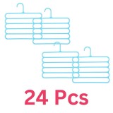 Set Mercaton, 24 Umerase Multifunctionale din Plastic cu 5 pozitii pentru Haine si Accesorii, Anti-derapante, 31 x 31 cm, Albast