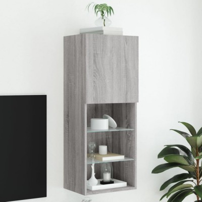 Comodă TV cu lumini LED, gri sonoma, 40,5x30x102 cm foto