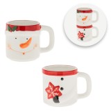 Set Cani Ceramice Crăciun Om De Zăpadă, 3D, Ecru, Stivuibile, Capacitate 0.29L, 2 Bucăți, Oem