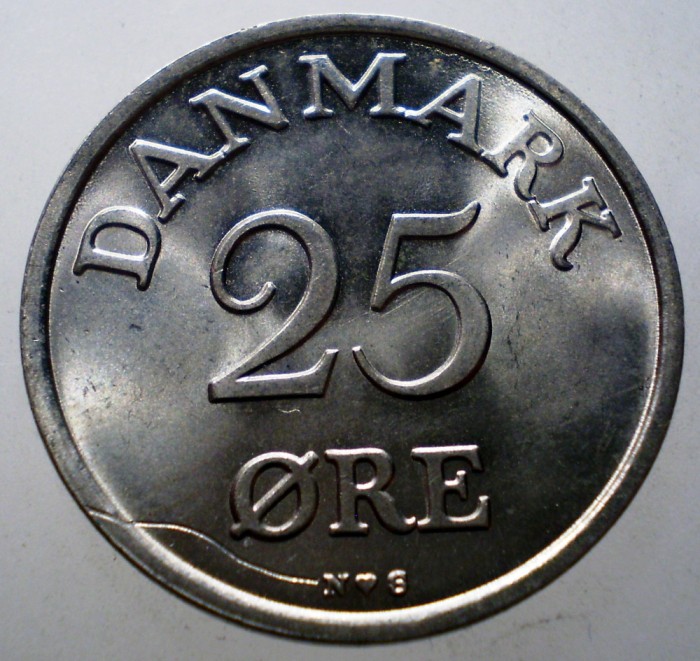 F.501 DANEMARCA 25 ORE 1954 AUNC EROARE