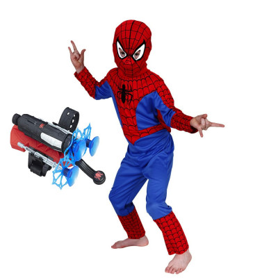 Set costum Spiderman S, 100-110 cm si lansator cu ventuze foto