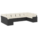 Cumpara ieftin Set canapele de gradina cu perne, 10 piese, negru, poliratan
