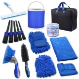 Set 15 Accesorii pentru Curatare Auto, Flippy, din PP si Microfibra, Interior/Exterior, 30 x 24 x 12 cm, Albastru/Negru