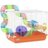 PawHut Cușcă pentru Hamster cu Tunel Bol Adăpătoare Căsuță Rampă Roată de Exerciții Tăviță Detașabilă 46x30x37 cm Portocaliu | Aosom Romania