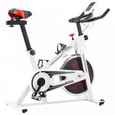 Bicicleta antrenament fitness, cu senzori puls, alb si rosu GartenMobel Dekor