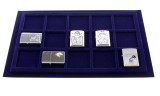Tava pentru monede 327 x 227 mm in catifea albastra, 15 locasuri de 57 x 57 mm