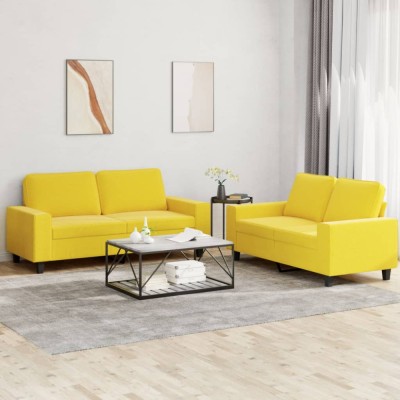 vidaXL Set de canapele, 2 piese, galben deschis, textil foto