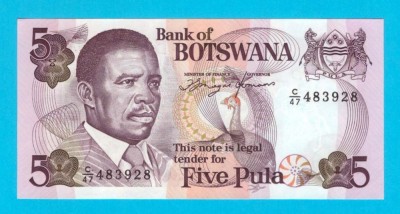 Bancnotă Botswana (pick 11) 5 Pula 1992 UNC serie: C/47 483928 foto