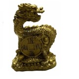 Dragon cu Moneda Statueta din Rasina 11x8cm Model FS503 Feng Shui Auriu
