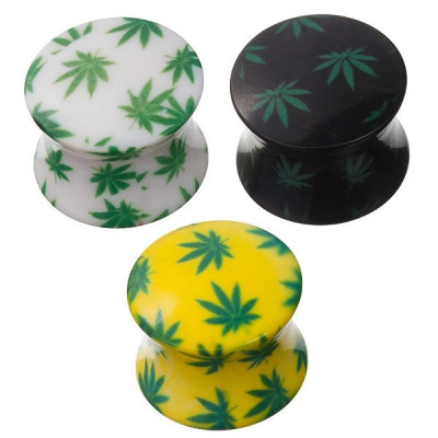 Piercing pentru ureche - frunze de marijuana - Lățime: 20 mm, Culoare Piercing: Galben foto