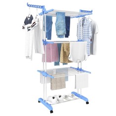 Uscator Vertical Pentru Haine, BIMROM?, 3 niveluri, mobil, pliabil, pentru spatii mici, suport umerase, cadru rezistent, inaltime 175cm, albastru foto