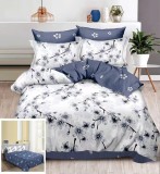 Cumpara ieftin Lenjerie Pat Amira Sf024, Bumbac, 4 Piese, Fara Elastic, Alb, Albastru