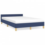 Cadru de pat cu tăblie, albastru, 120x200 cm, textil