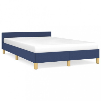 vidaXL Cadru de pat cu tăblie, albastru, 120x190 cm, material textil foto