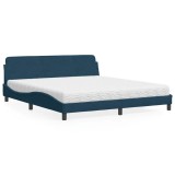 Cumpara ieftin Pat cu saltea, Dover, albastru, 180x200 cm, catifea