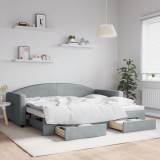 Cumpara ieftin Pat de zi cu extensie și sertare, gri deschis, 90x200 cm textil
