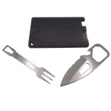 Set Tacamuri Camping IdeallStore, 2 Piese: Cutit si Furculita Multifunctionala, Metal Argintiu, 8.5cm, Drumetii