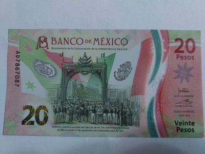 Mexic 20 Pesos Comemorativa 2021 Polimer Seria AD Semnatura 4 UNC foto