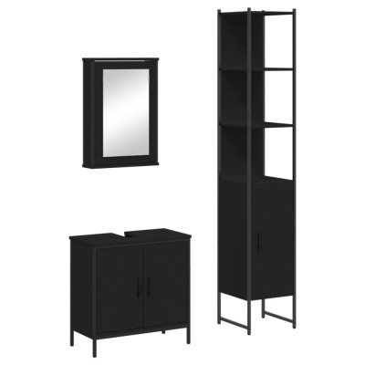 Set mobilier de baie, 3 piese, negru, lemn compozit foto