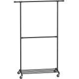 SONGMICS Suport pentru haine, cu raft si 2 sine de agatat, cadru metalic, cu roti, 130x49x198cm, industrial, negru Household NewTrend