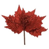 Floare decorativa de Craciun, Rosie cu Glitter si Clips, 26cm, CMCLASS