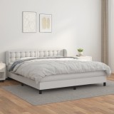 Cumpara ieftin Pat box spring cu saltea, alb, 160x200 cm, piele ecologică