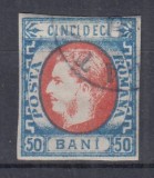 ROMANIA 1869 LP 29 b REGELE CAROL I CU FAVORITI VALOAREA 50 BANI STAMPILAT