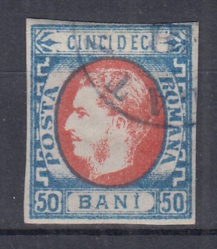 ROMANIA 1869 LP 29 b REGELE CAROL I CU FAVORITI VALOAREA 50 BANI STAMPILAT foto