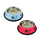 Bol pentru hrana animale cu suport gumat, inox, diametru 15,5 cm, Albastru/Rosu