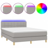 Cumpara ieftin Pat cu arcuri, saltea si LED, gri deschis, 140x200 cm, textil