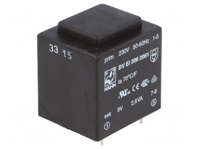 Transformator &amp;icirc;ncapsulat 2,6VA 230VAC 9V PCB BVEI foto