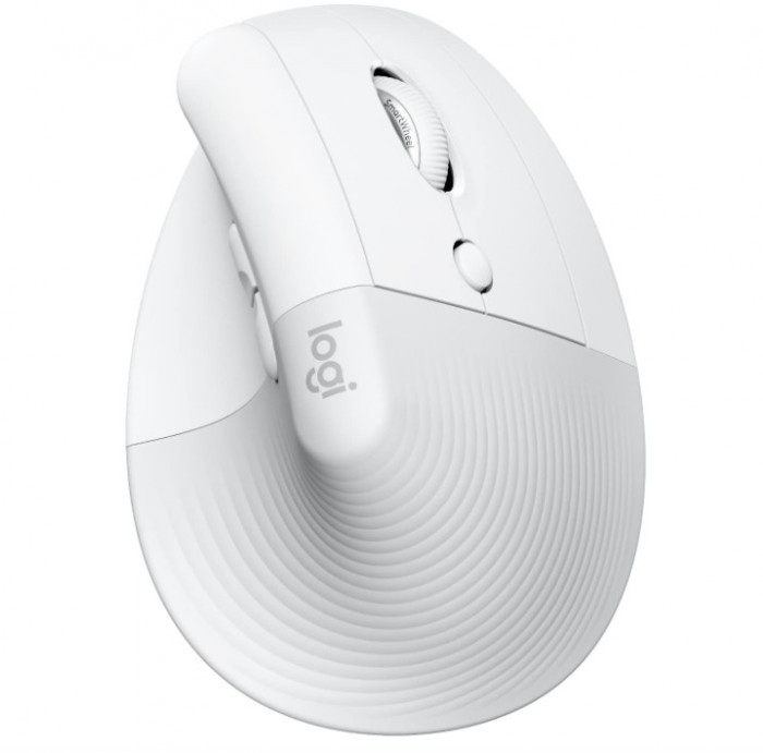 Mouse vertical wireless Logitech Lift pentru Mac, silentios, 4 butoane, offwhite - SECOND